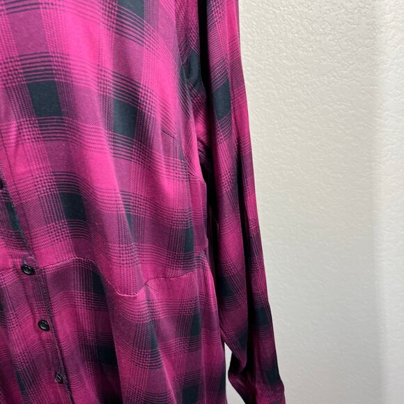 Torrid Purple Black Plaid Rayon Long Sleeve Button Dress Size 2(2X) cottagecore - Picture 13 of 16